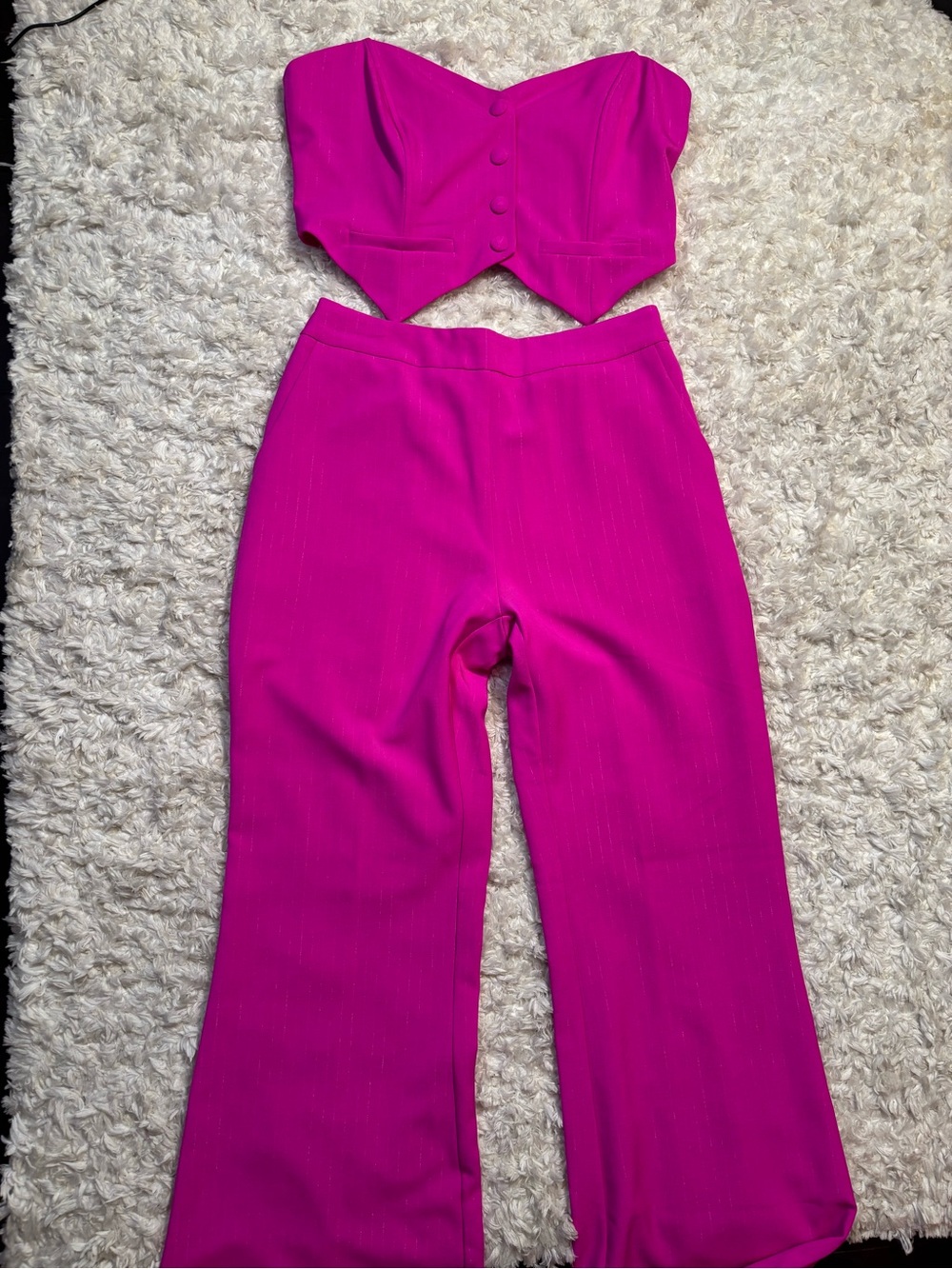 Fashion Nova Fuchsia Strapless Crop Top & Wide Leg Pants Set